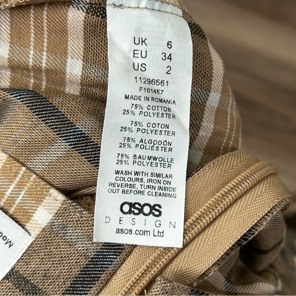 ASOS Tan Plaid Midi Maxi Faux Wrap Skirt Women Size 2 - Picture 3 of 7